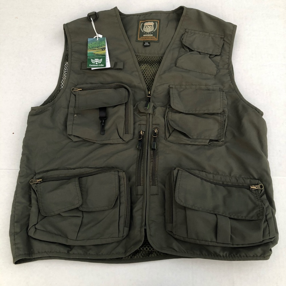Outdoor Cargo Utility Vest - Olive Green